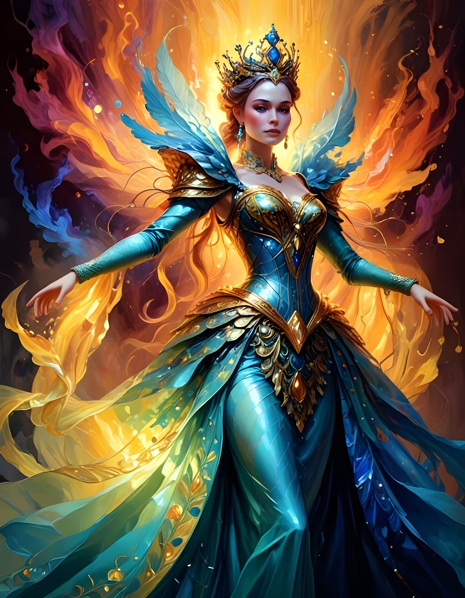 Fantasy Queen in Vibrant Oil Painting Style