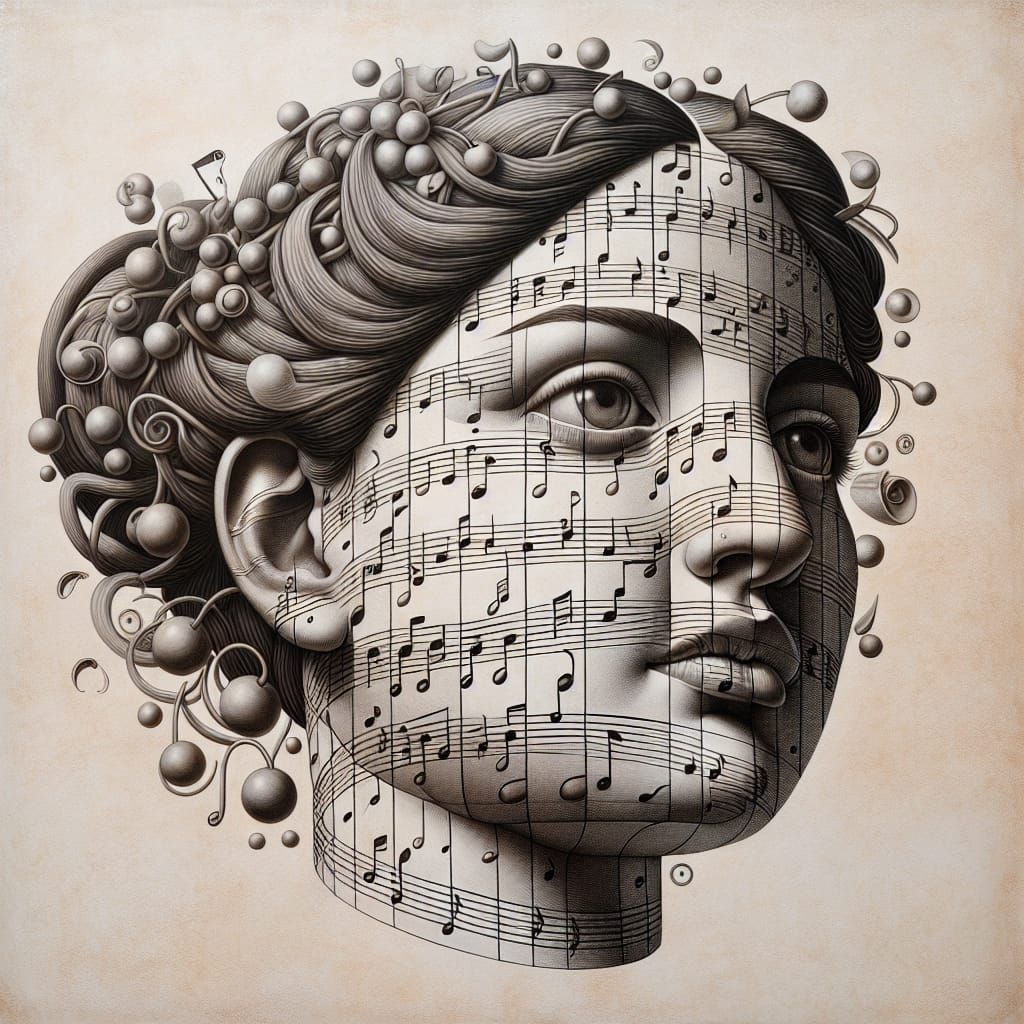 Mannerist Woman Portrait Composed of Music Notes