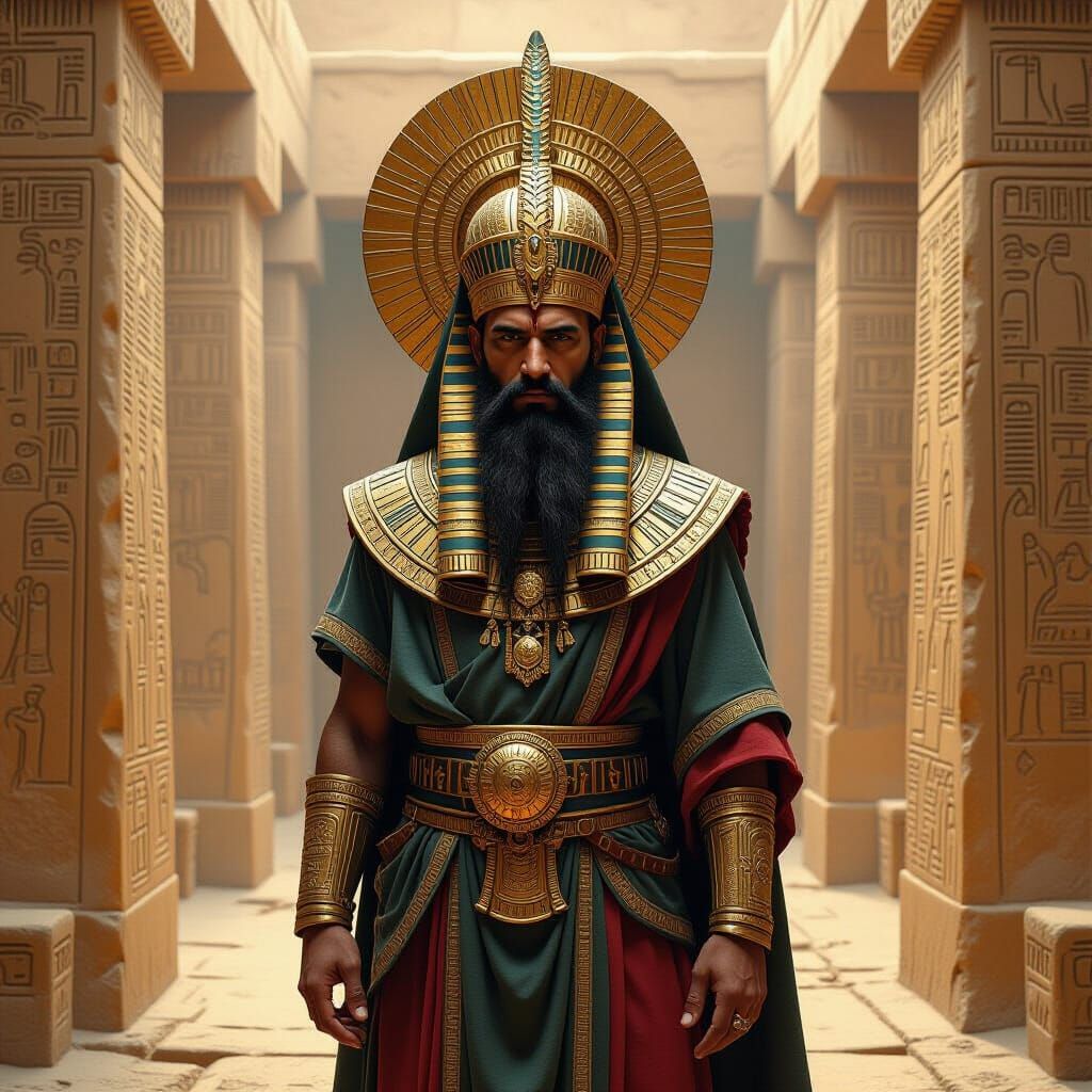 Sumerian Priest in Ancient Temple, Mystical Realism Style
