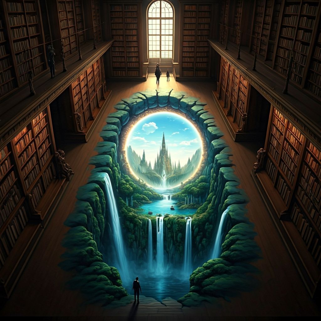 Street Art Portal Illusion on Library Floor