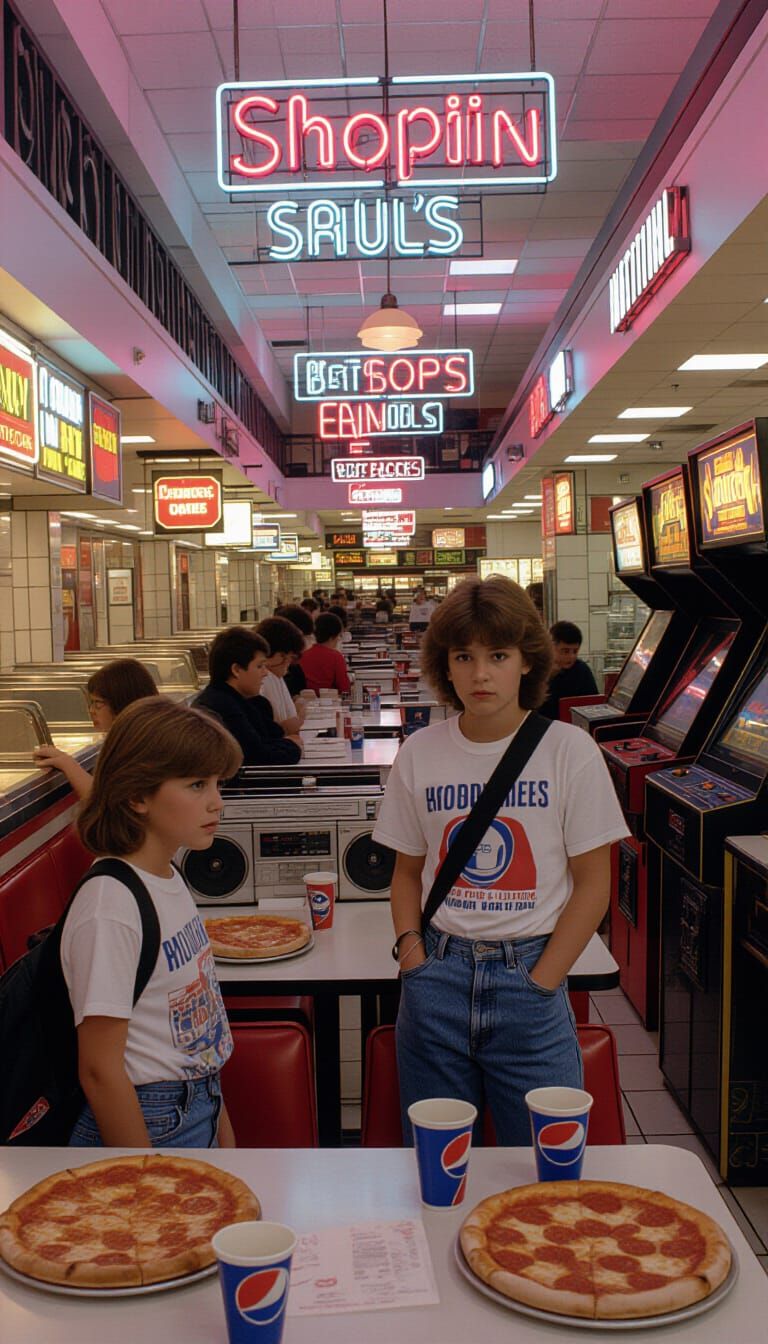1980s Mall Food Court Scene