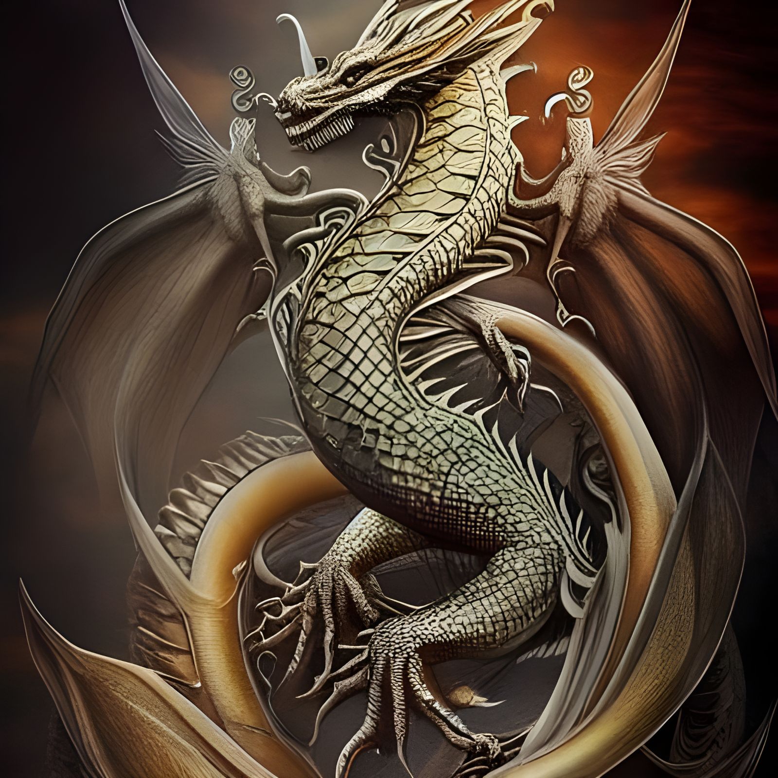 Photorealistic Dragon in Filigree Fractal Art