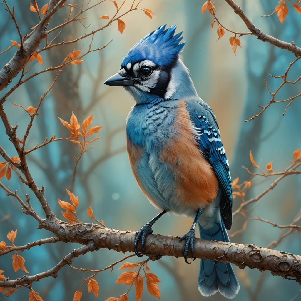 Stylized Baby Blue Jay Digital Painting