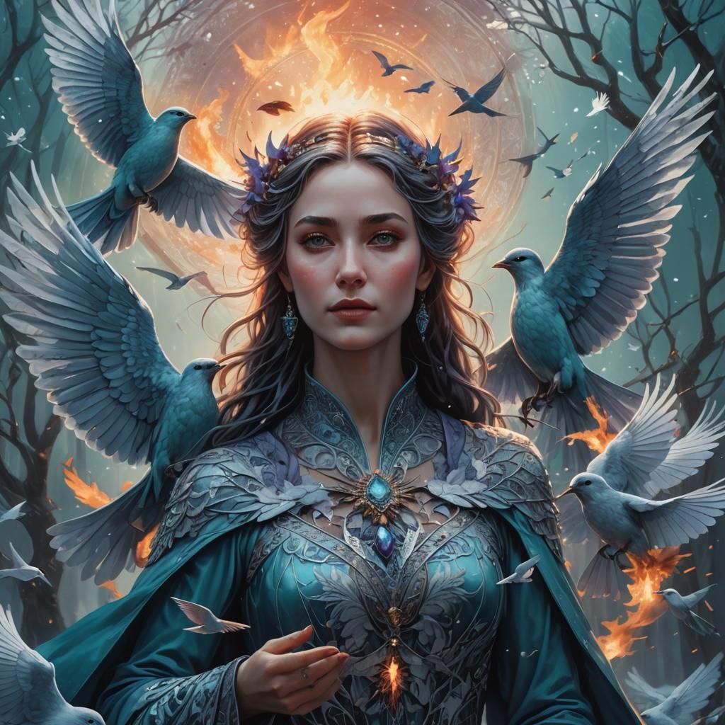 Serene Woman with Wings in Detailed Matte Painting