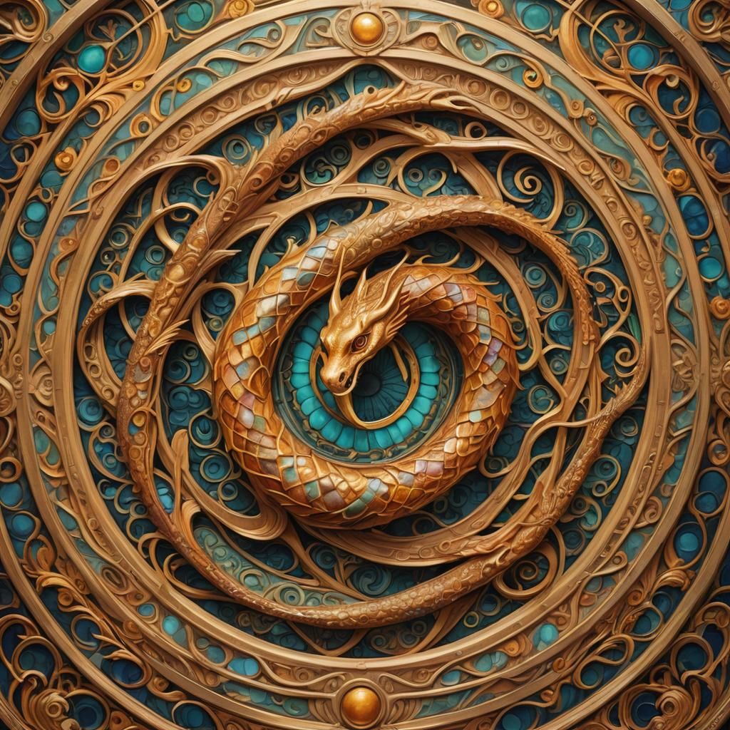 Ouroboros in Psychedelic Art Nouveau Style