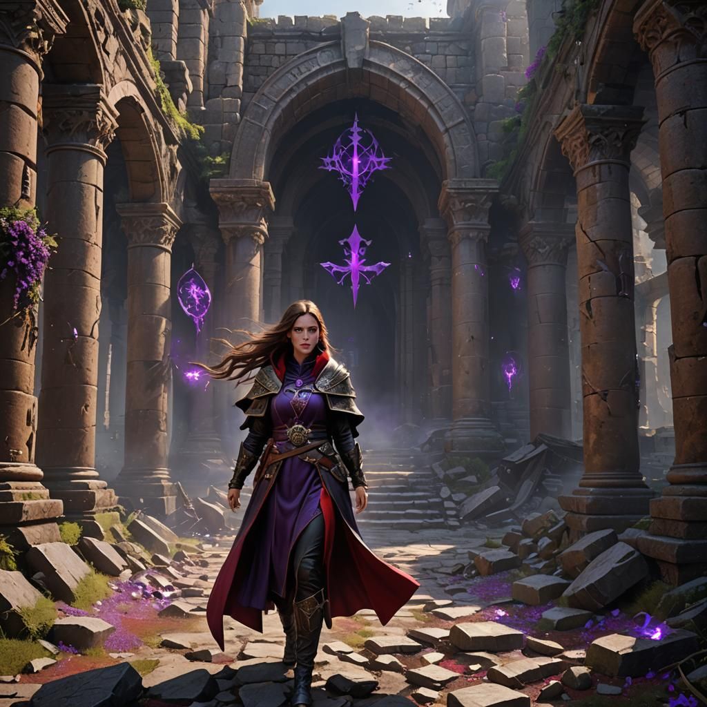 Fallen Aasimar Necromancer in Ruined Castle