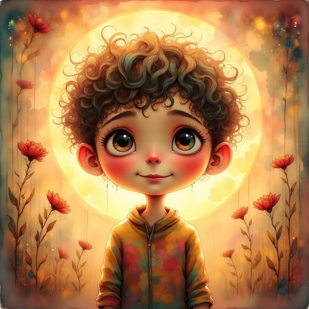Surreal Young Boy Basks in Golden Light