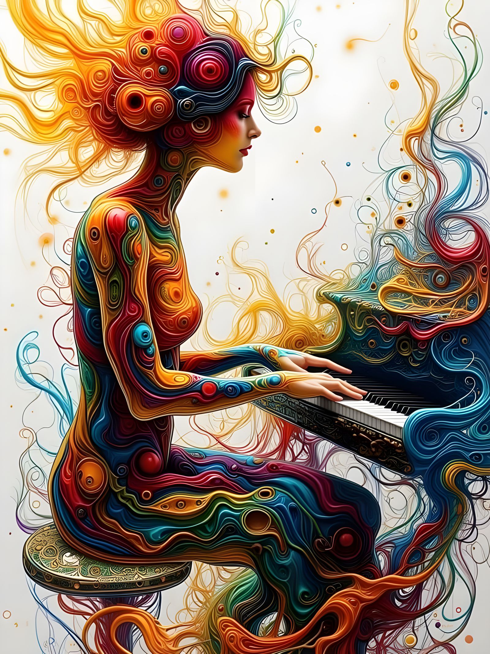 <lora:Hyper surrealismo:1.0> <lora:FantAlenD:1.0> <lora:BioJewelry:1.0> A mesmerizing abstract color pencil painting tha...