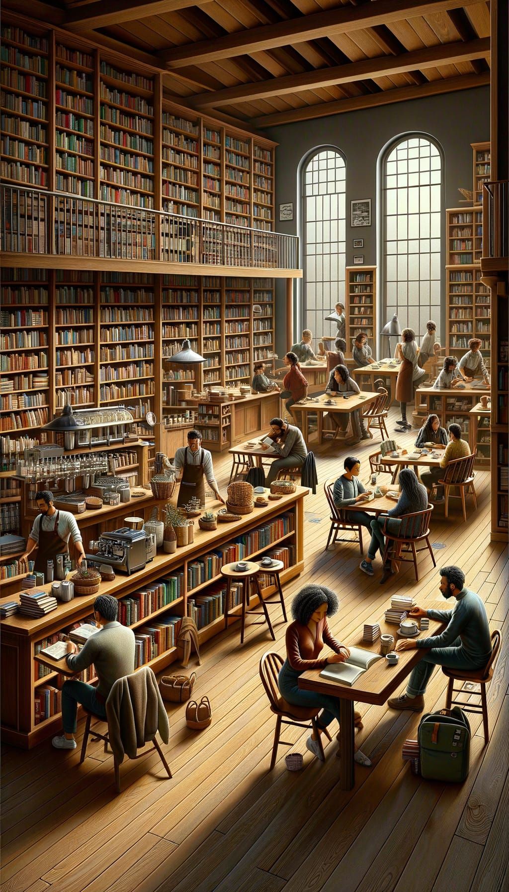 Cozy Library Cafe Scene in Photorealistic Detail