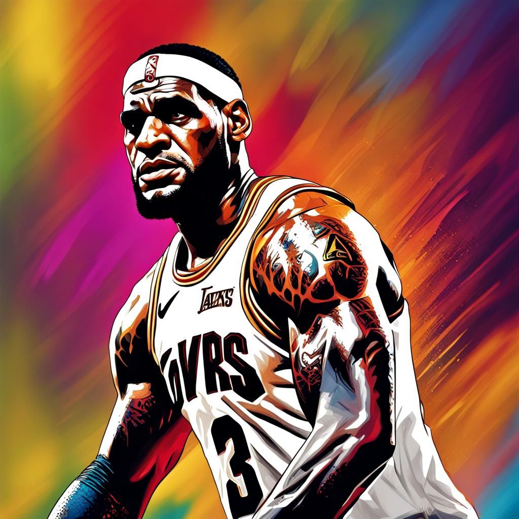 Hyperrealistic Lebron James Portrait in Splash Art Style