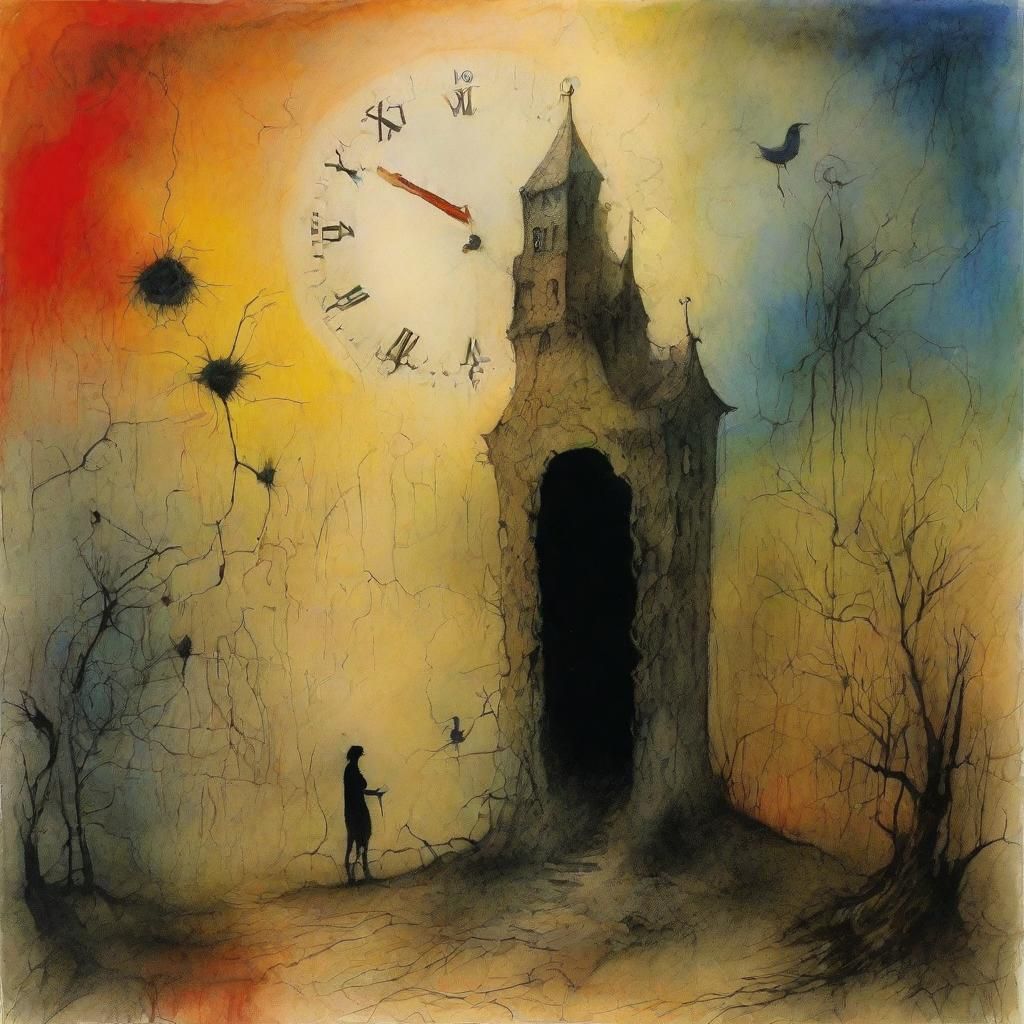 Surreal Time: Gouache and Watercolor Masterpiece