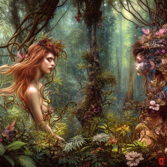 Enchanted Forest with Fractal Iridescence, Digital Art