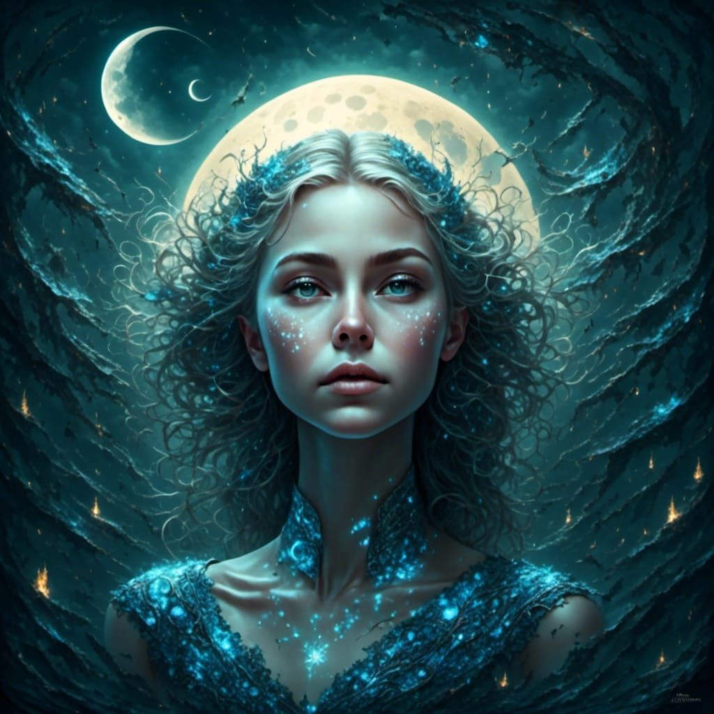 Ethereal Moonlight Girl: Surrealist AI Portrait