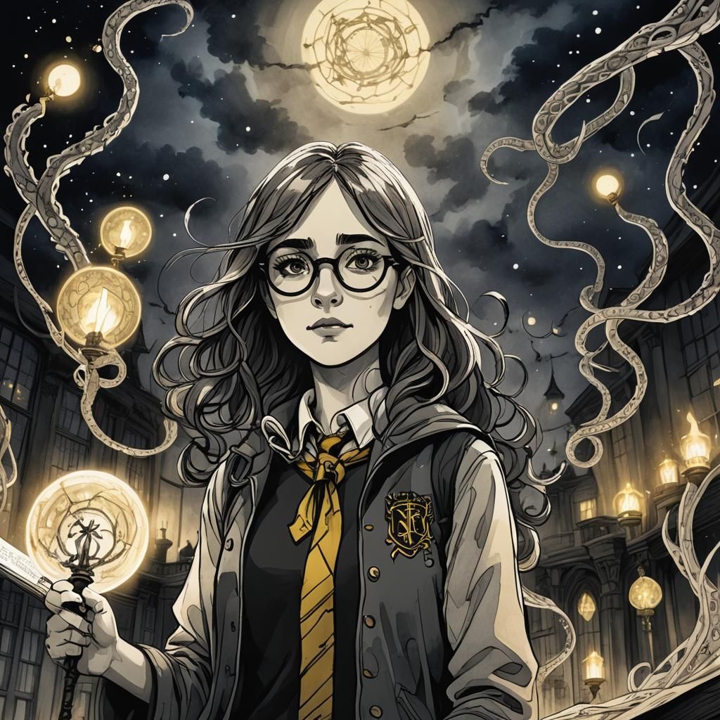 Hufflepuff Student in Dark Fantasy Anime Style