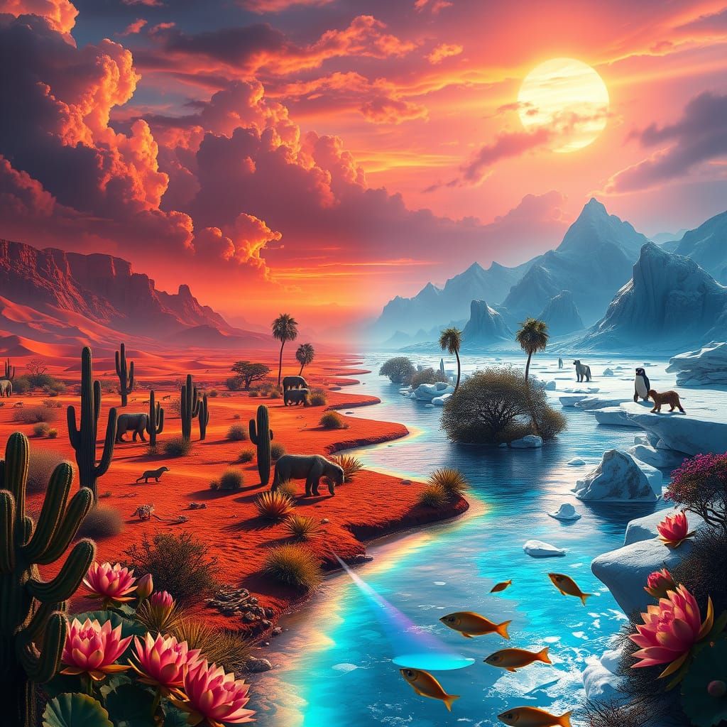 Surreal Landscape with Desert and Mystic Realm