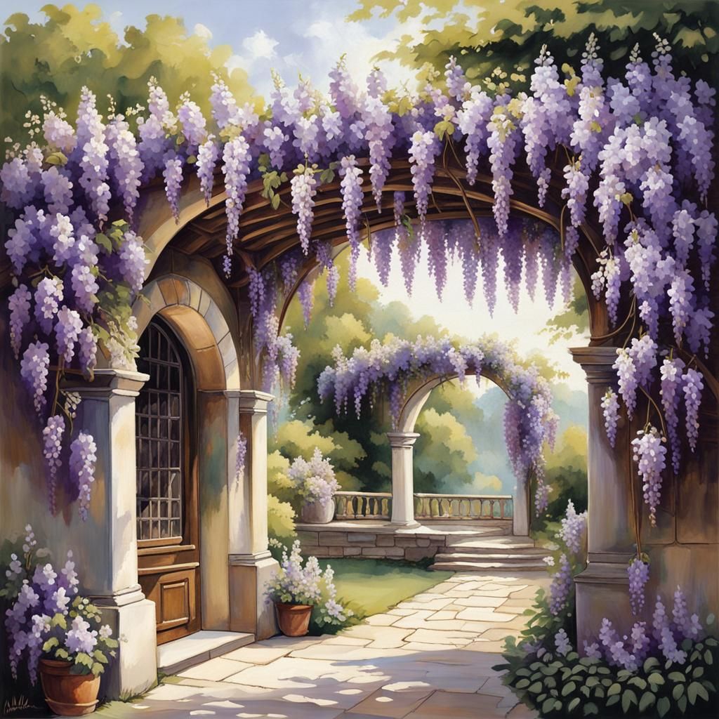 Wisteria in Bloom: A Cascade of Purple Flowers