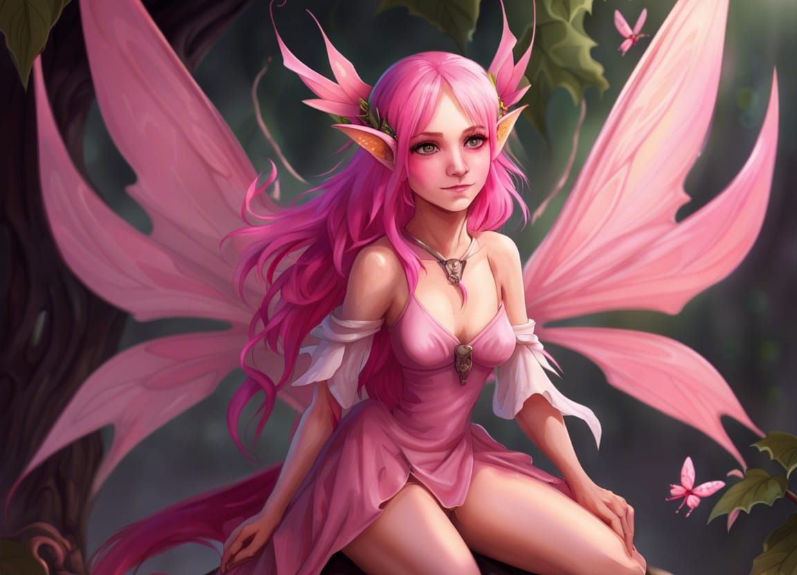Fantasy Pixie with Pink Hair and Dragon Fly Wings