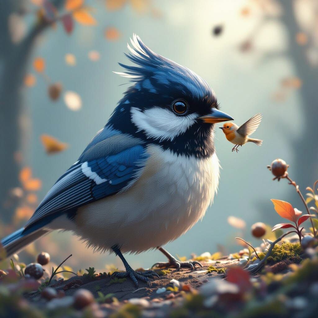 Ningen Devours Chickadee in Fantastical Matte Painting