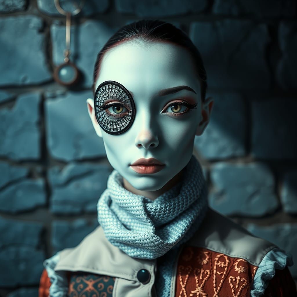 Surreal Pirate with Intricate Eye Patch in Vintage Aesthetic