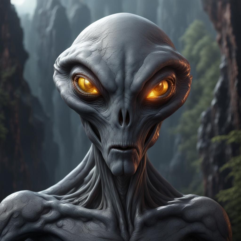Detailed Grey Alien Concept Art