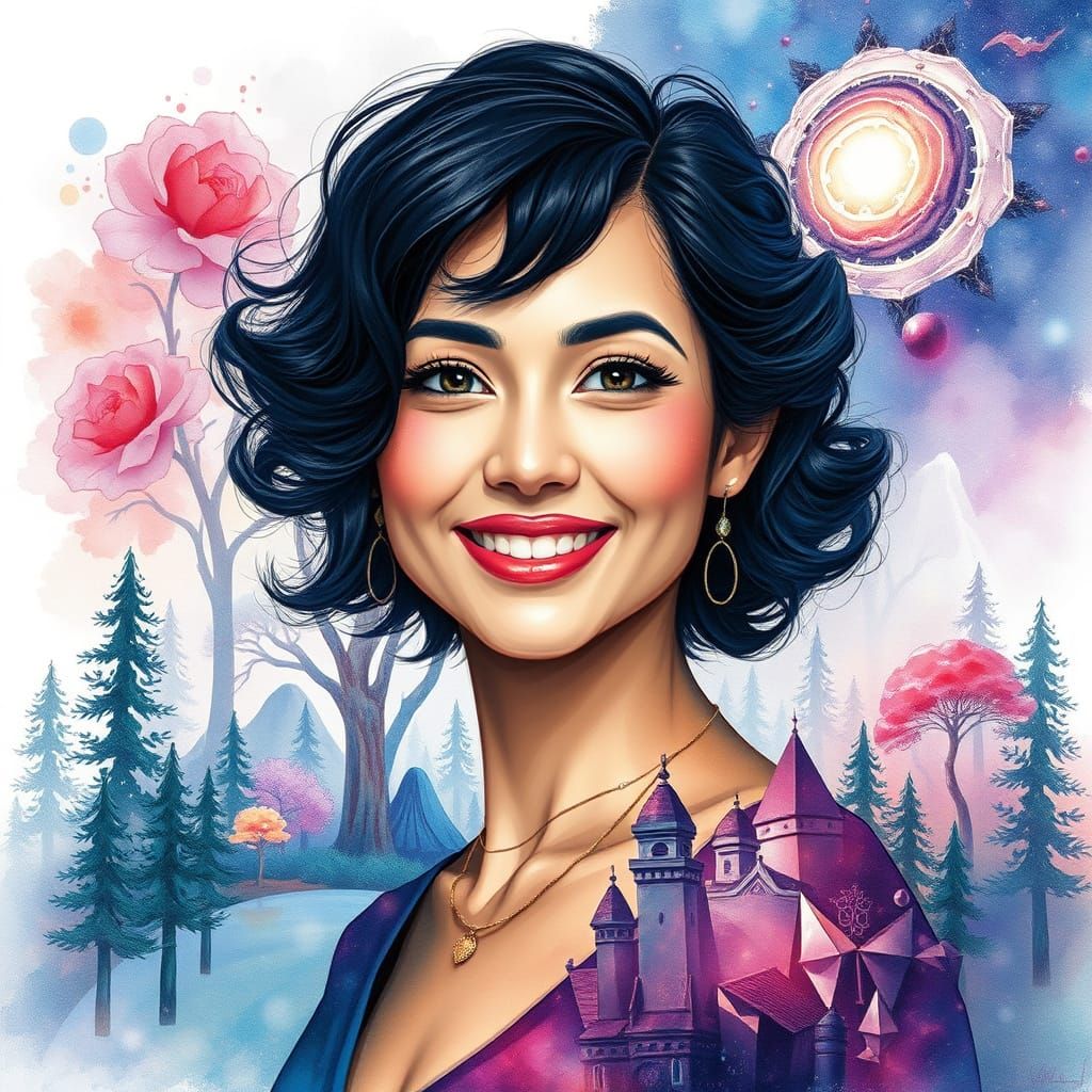 Double Exposure Portrait in Dreamy Watercolor Style