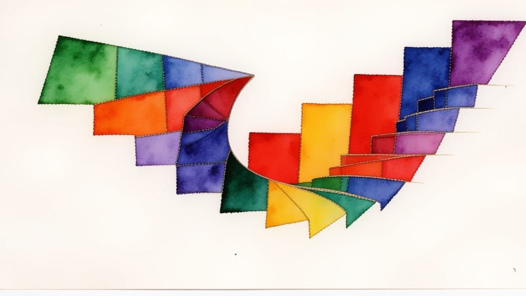 Abstract Watercolor Staircase with Bold Colors