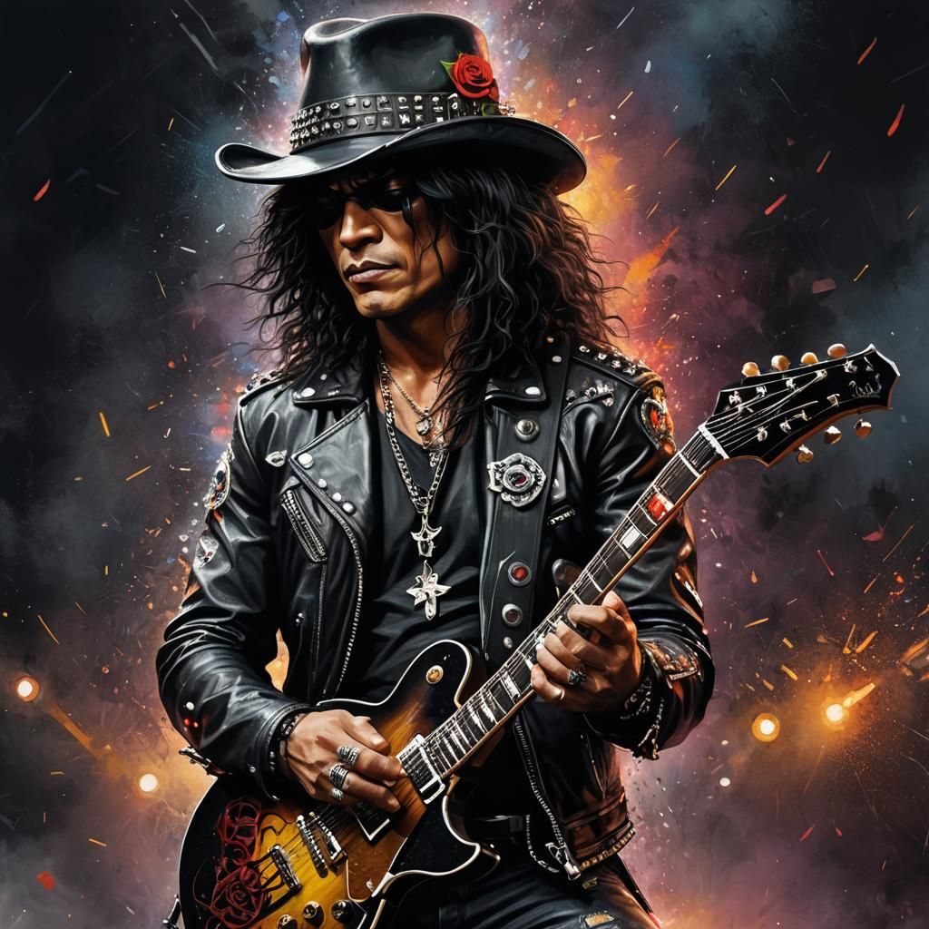 Hyperrealistic Rockstar Slash with Gibson Guitar