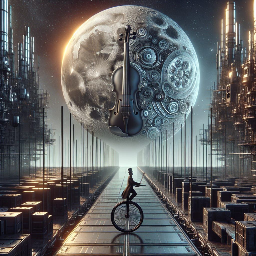 Polished Metallic Dreams: Sci-Fi Visionary on a Unicycle