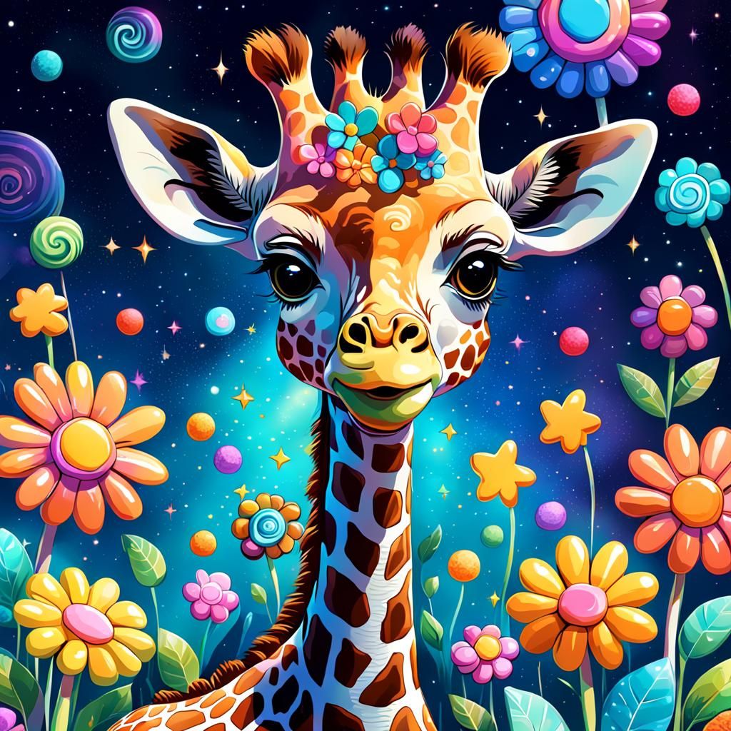 Cute Cartoon Giraffe in Whimsical Candy Art Style