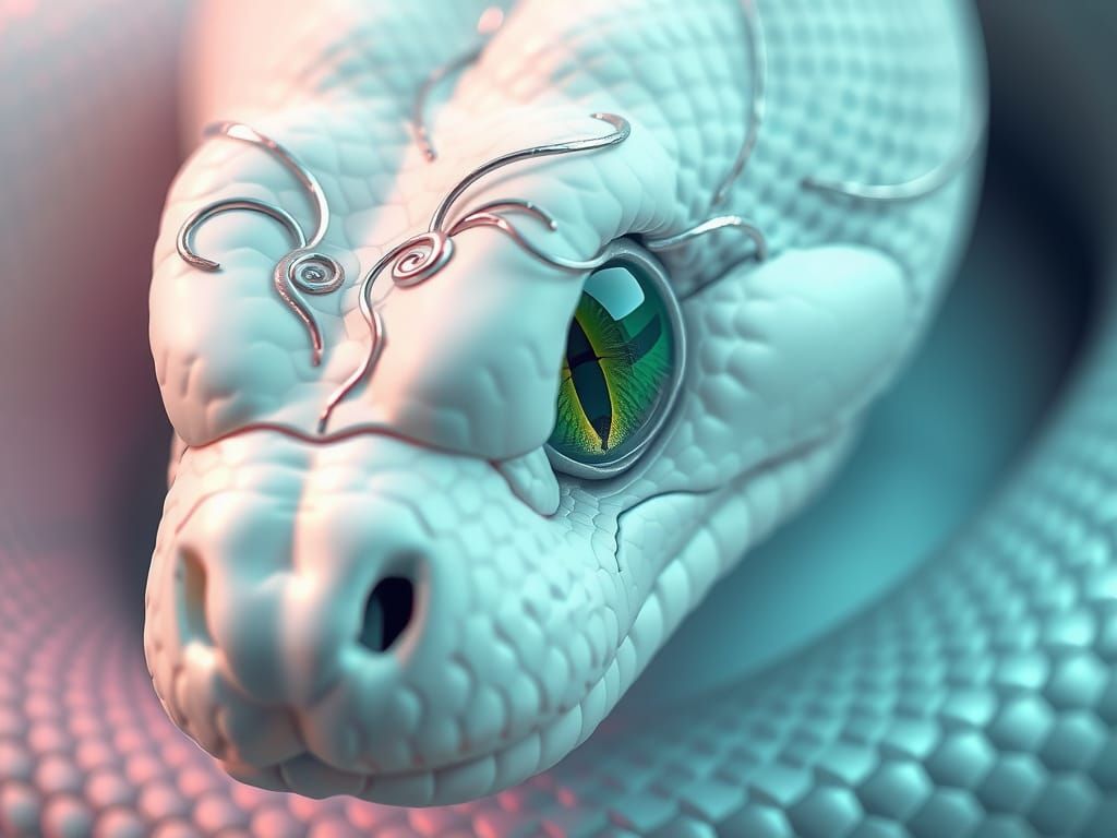 Green eye of a white snake 2