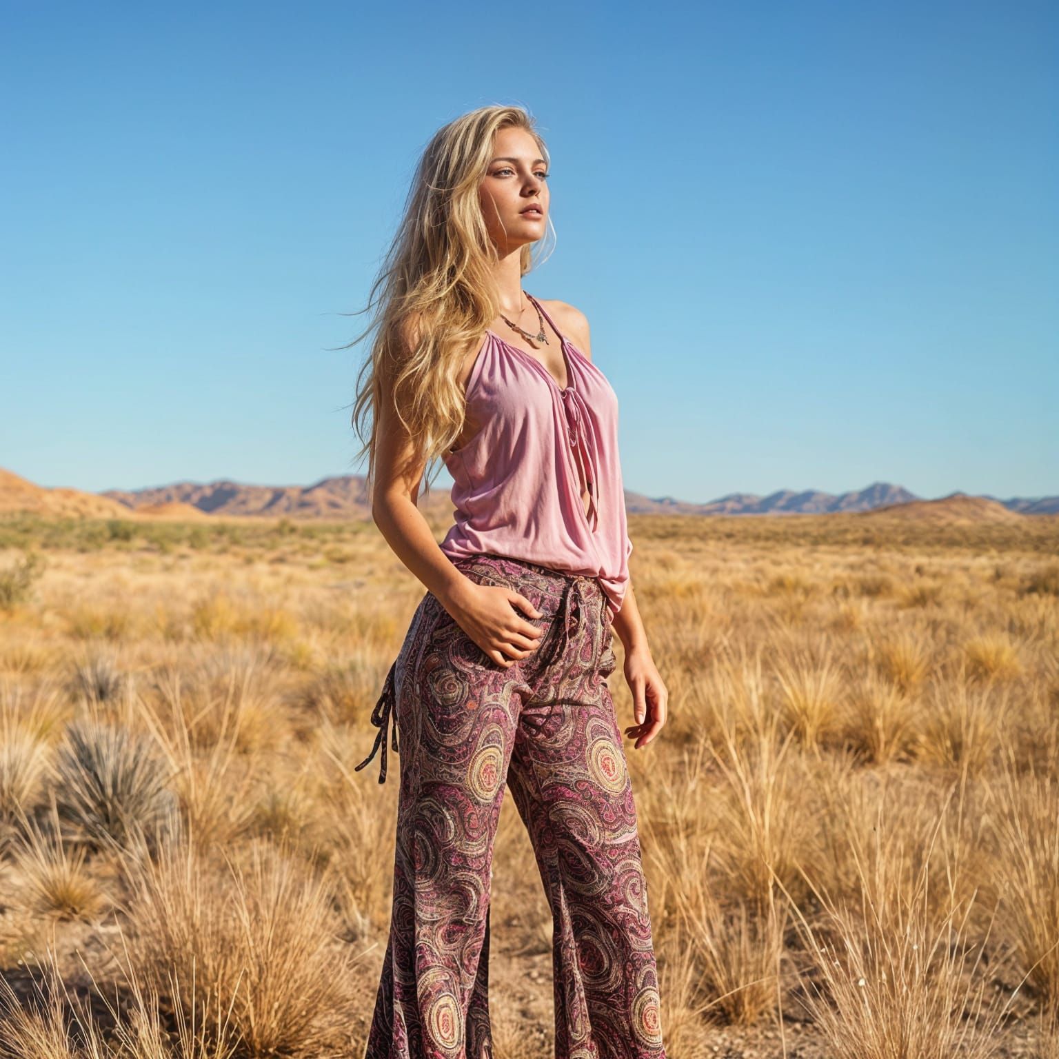 Free-Spirited Woman in Bohemian Chic Attire