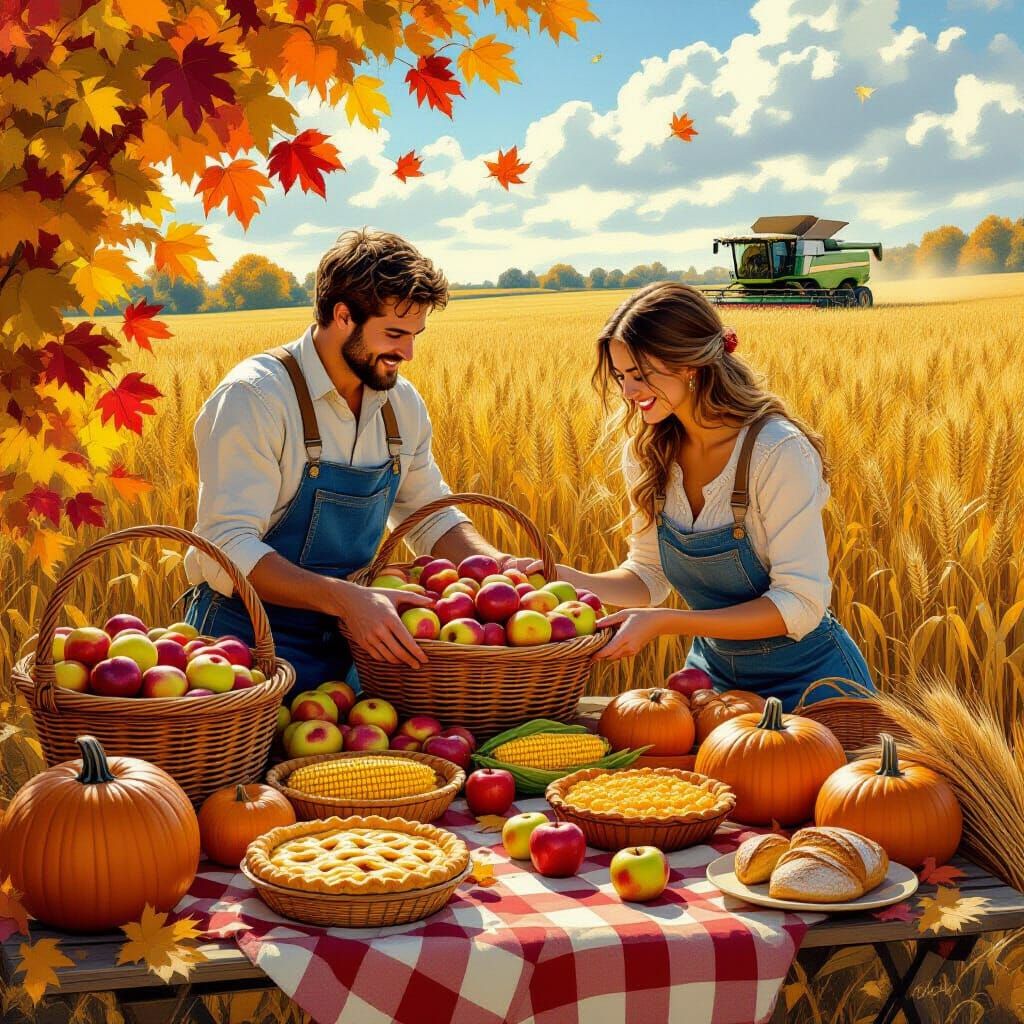 Family Harvest Feast in Golden Autumn Orchard