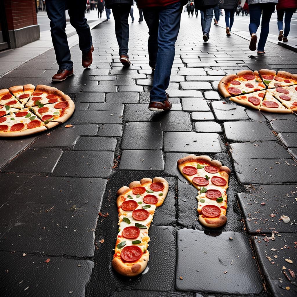 Whimsical City: People with Pizza Feet