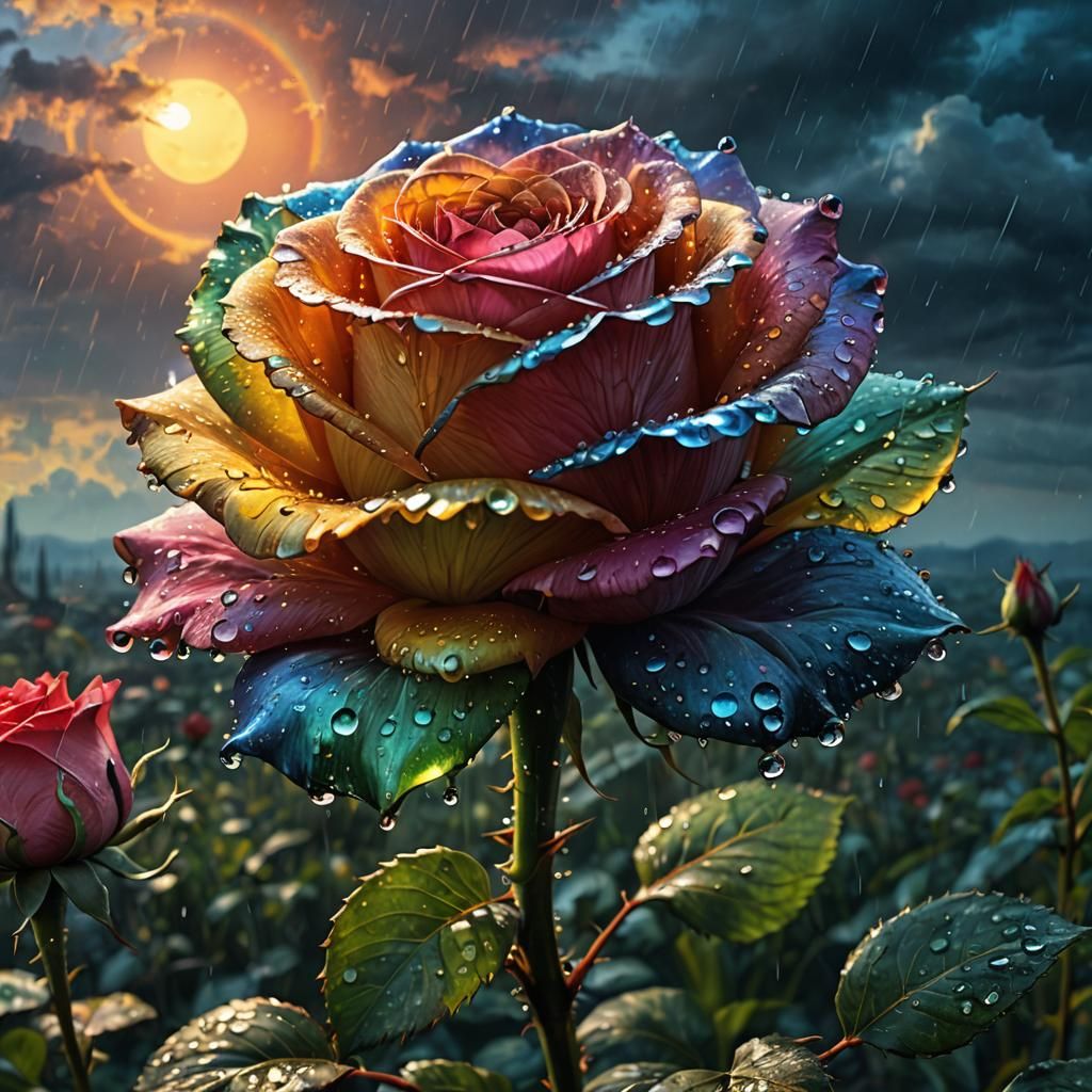 Dew Drop Reflecting Sun: Hyperrealistic Fantasy Art