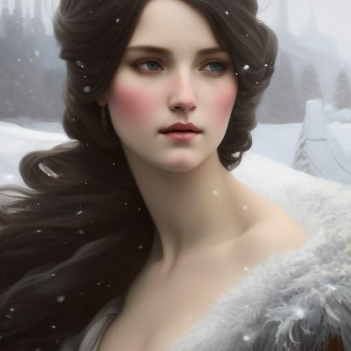 Icy Medieval Maiden Portrait in Pre-Raphaelite Style
