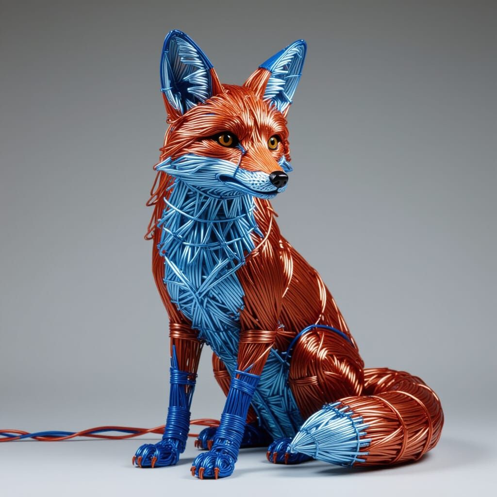 Fox Sculpture Made of Twisted Electric Wire