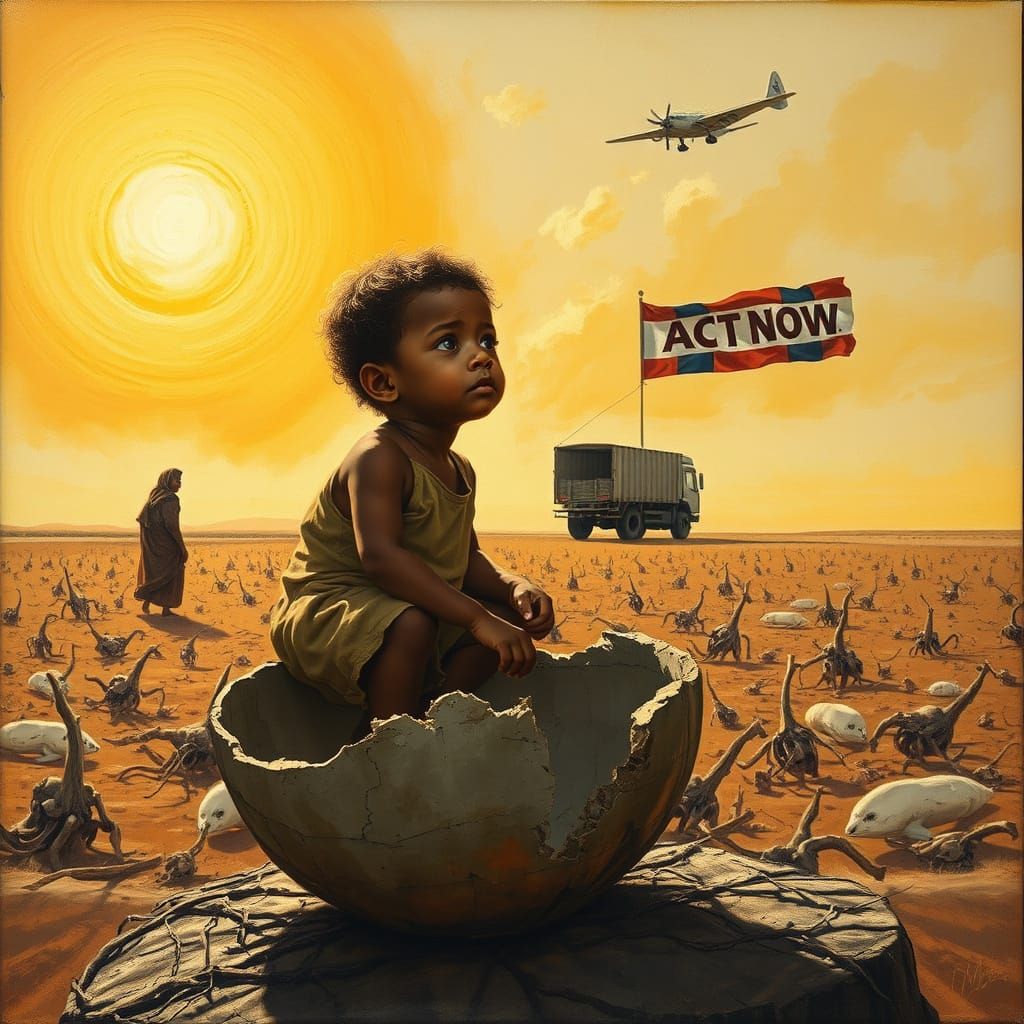 A Young Child's Desperate Plea in a Barren Landscape