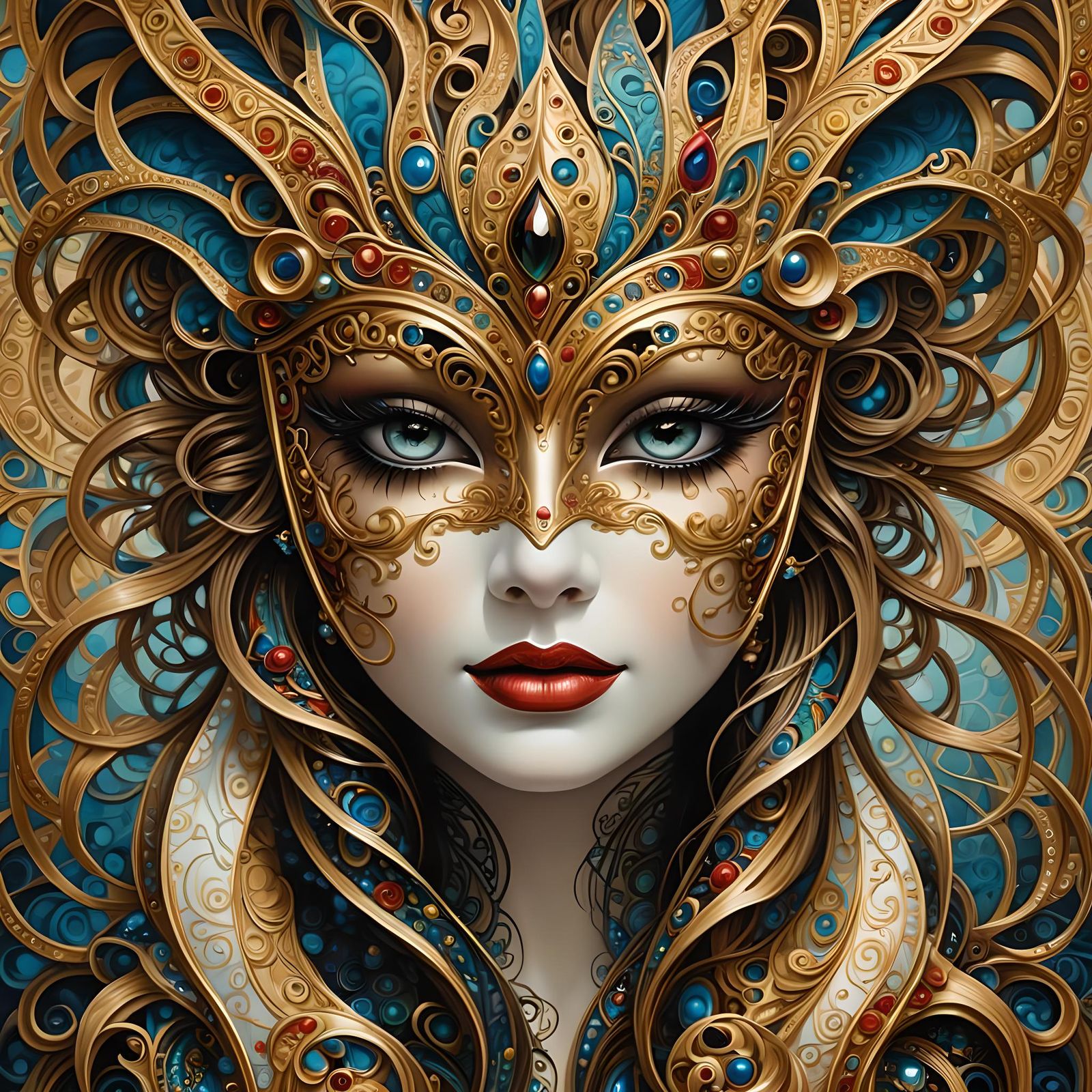 Fashion Woman in Venice Carnival Mask