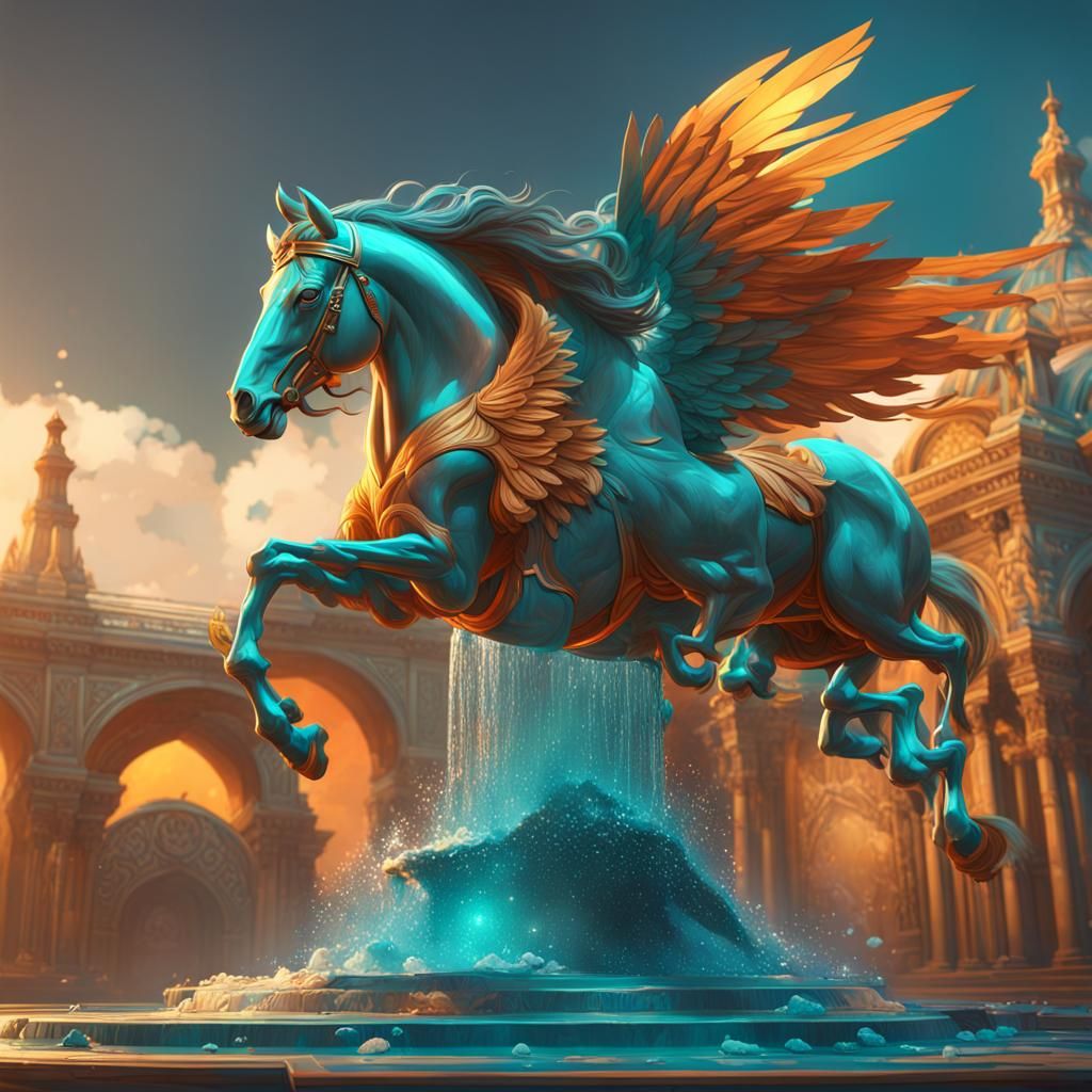 Winged Horse in Art Nouveau Style