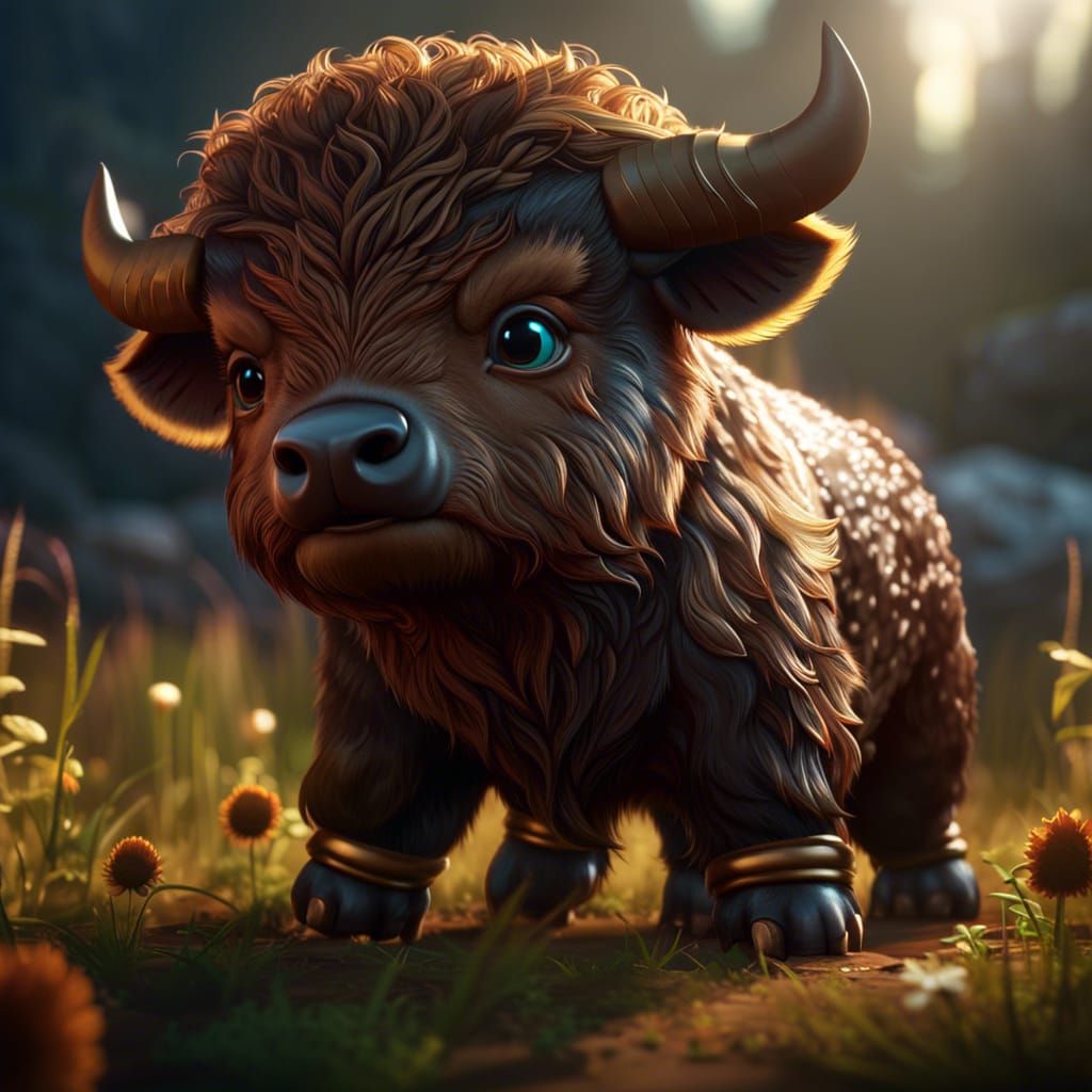 Chibi Baby Bison Portrait in 3D