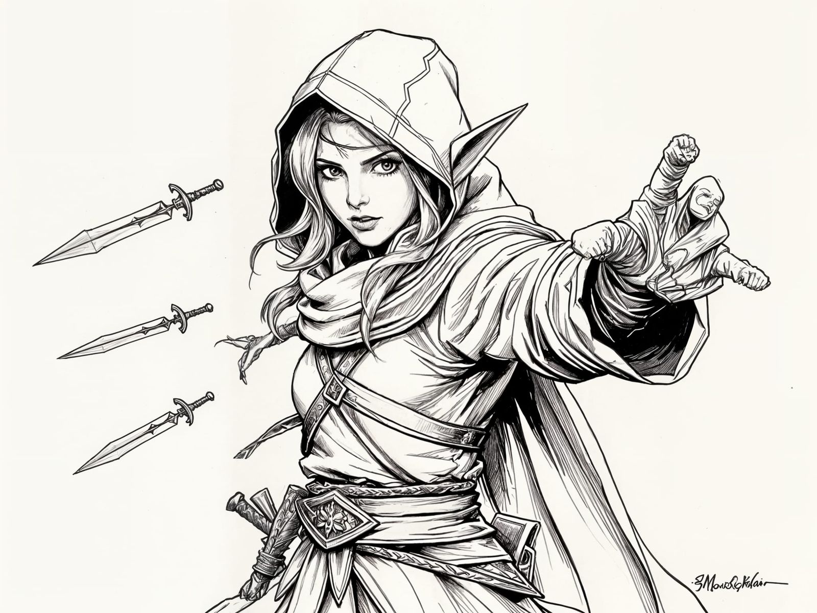 Sepia Toned Medieval Fantasy Rogue in Cinematic Pose