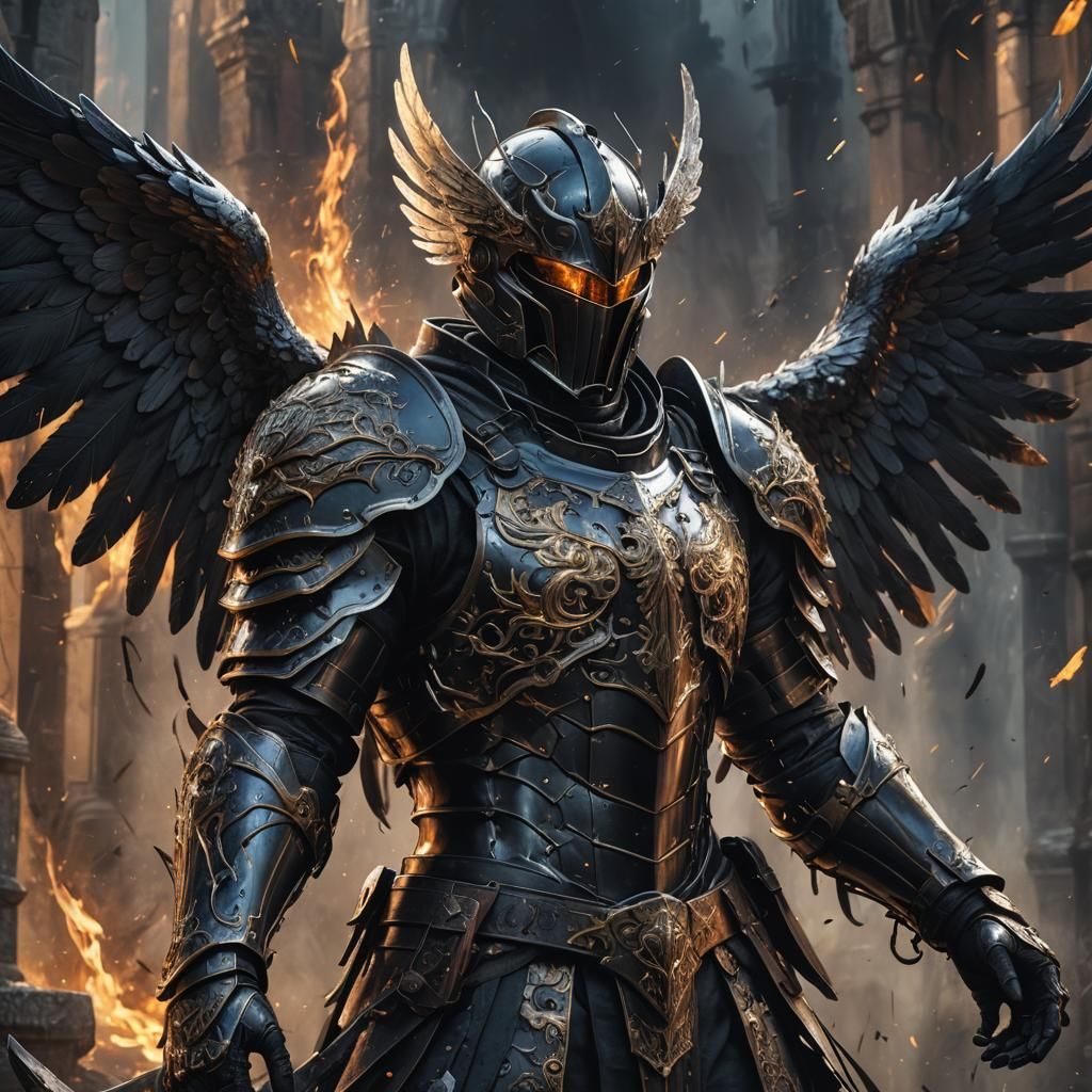 Dramatic Black Angel Knight Concept Art