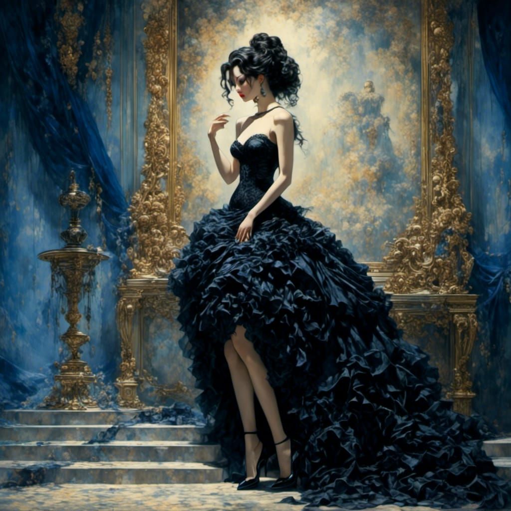 Elegant Woman in Dimly Lit Room, Comic Style