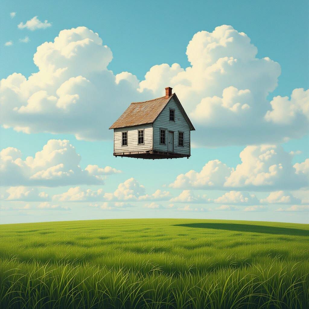 Floating House in Dreamcore Surreal Landscape