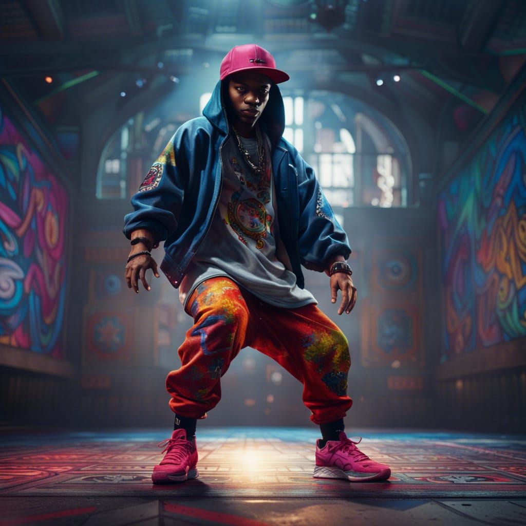 Breakdancer in Hip Hop Clothing, Detailed Matte Painting