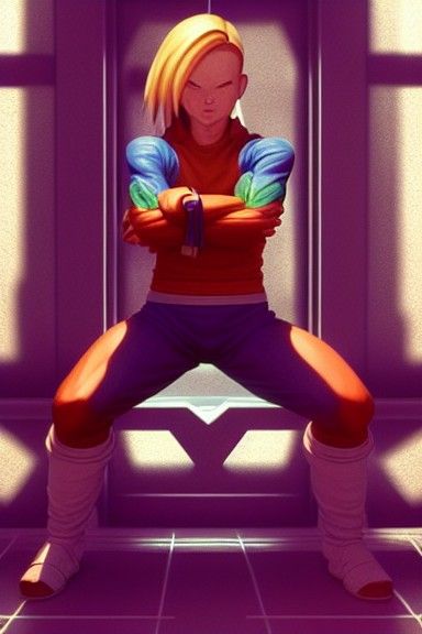 Android 17 Workout Portrait in Biopunk Style