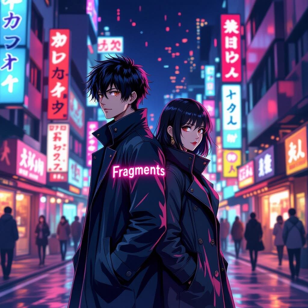 Anime Couple in Neon Tokyo Streets