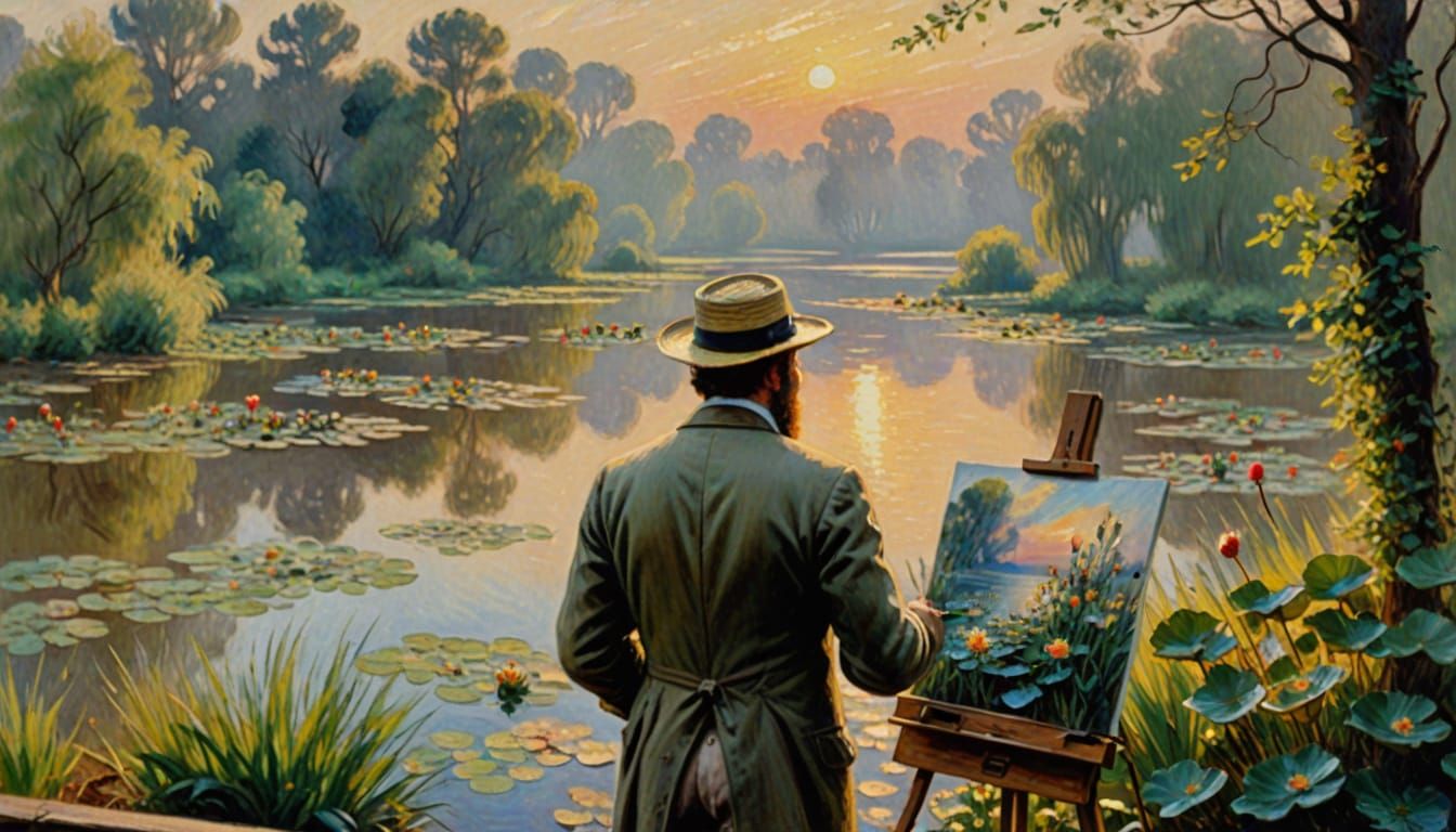 Painter Captured in Serene Morning Moment
