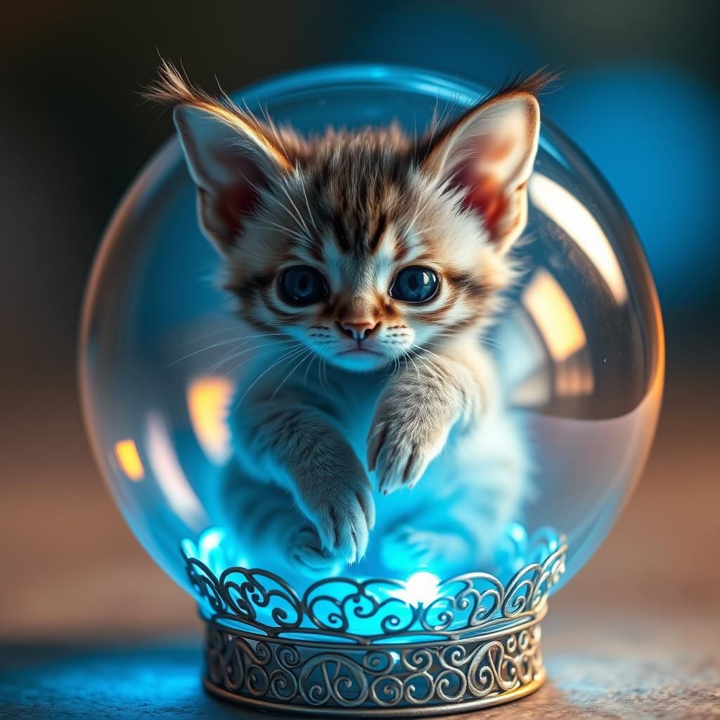 Alien Kitten in Globe: Macro Photography with Ethereal Light