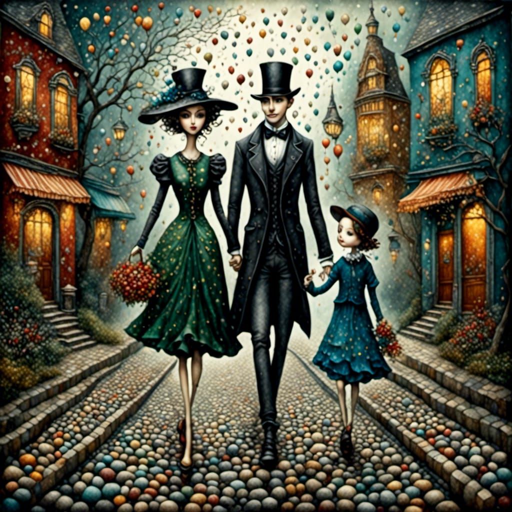 Victorian Couple Stroll in Art Deco Style